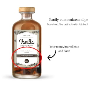 Vanilla Extract Labels, Template, Printable Gift Sticker, Instant Download, DIY, Mason Jar, Print yourself, Spice, Homemade; Canning