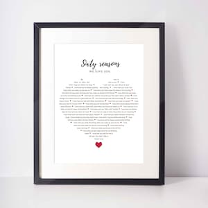 60 REDENEN WAAROM we van je houden; Gepersonaliseerd verjaardagscadeau; Cadeau voor papa; Cadeau voor mama; Geschenk voor echtgenoot; Digitale print; 60e verjaardag