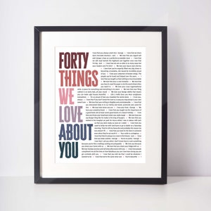 40th Birthday gifts for women; 40th Birthday gifts for her; 40 things we love about you; 40 reasons we love you; 40th Birthday; Gift for her
