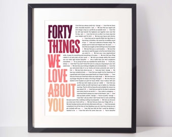 40th Birthday gifts for women; 40th Birthday gift for her; 40 things we love about you template; 40 reasons we love you; Forty Birthday