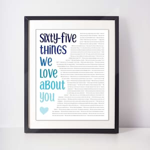 65 CHOSES que nous aimons chez vous; 65e anniversaire; Cadeau pour mari; Cadeau pour grand-père; Don pour le Père; Cadeau de 65e anniversaire pour hommes; Cadeau pour lui