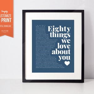 80 Things We Love About You Digital Poster. Idealny prezent urodzinowy lub z okazji kamienia milowego dla taty, dziadka, pradziadka, wujka, taty, dziadka