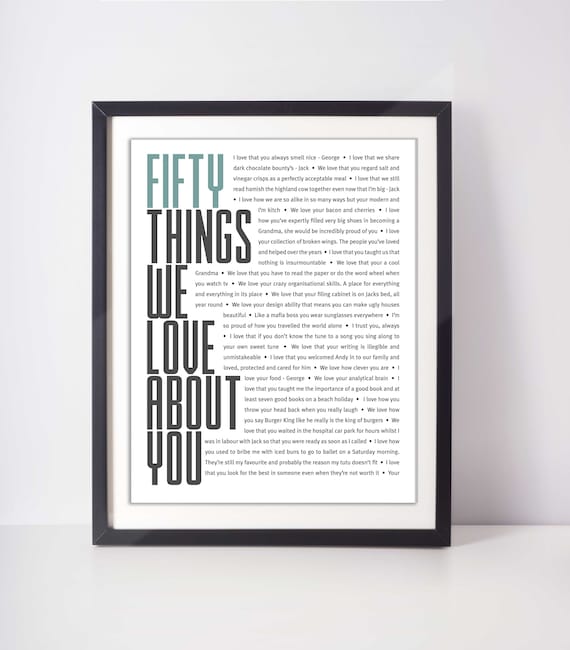 50 THINGS We Love About You; 50th Birthday; Brother 50th ; Husband's 50th Birthday; Friend's 50th Birthday; Dad's 50th Birthday