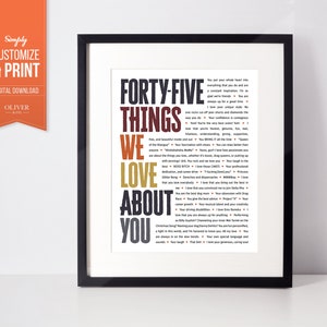 45 REASONS We Love You; 45th Gift for husband; 45 Reasons; Personalized Birthday Gift; 45th Birthday Gift for him; 45th Birthday Gifts;