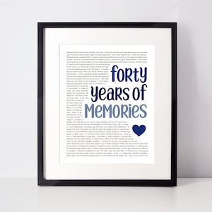 40 Jahre Erinnerungen mit Ihnen; 40.Geschenk für Ehemann; Bruder; Personalisiertes Geburtstagsgeschenk für ihn; Geschenke zum 40. Geburtstag; Erinnerung; Mann