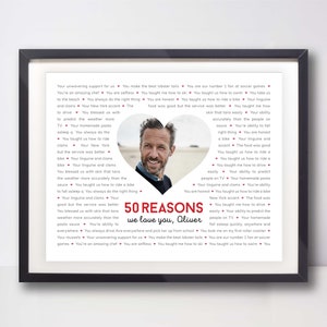 50 GRÜNDE Wir lieben dich; 50 Gründe, warum ich dich liebe; 50 Gründe; Personalisiertes Geburtstagsgeschenk; Geschenk für Ehemann; Digitaldruck; 50. Geburtstagsgeschenk