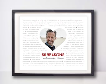 50 REASONS We Love You; 50 Reasons I love you; 50 Reasons; Personalized Birthday Gift; Gift for Husband; Digital Print; 50th Birthday Gift