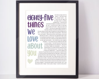 85 REASONS We Love You; Personalized Birthday Gift; Grandma's 85th; Gift for Mom; Happy 85th Birthday; 85th Birthday; Nana's 85th; Mom's 85