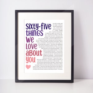 65 GRÜNDE Wir lieben dich; Personalisiertes Geburtstagsgeschenk; Geschenk für Schwester; Geschenk für Mama; Geschenk für Freund; Digital; Happy 65 Geburtstag; Geschenk für Sie