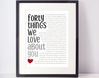 40th Birthday Gift | 40 Reasons We Love You |  Custom Gift | 40th Birthday Gifts For Women | 40th Birthday Gifts For Men | Printable Gift