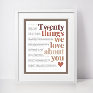 20 THINGS We Love About You; 20th Birthday; Sister 20th Birthday; 20th Birthday gifts for women; Girlfriend 20th Birthday; Gift for her