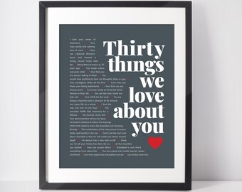 30 DINGE, die wir an dir lieben; 30.Geburtstag; 30.Geburtstag des Mannes; 30. Geburtstag des Freundes; Freund 30.Geburtstag; Geschenk für Ihn; Digital
