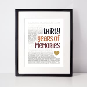 30 Jahre Erinnerungen mit Ihnen; 30.Geschenk für Ehemann; Bruder; Sohn; Papa; Personalisiertes Geburtstagsgeschenk für ihn; 30. Geburtstagsgeschenke; Dreißig