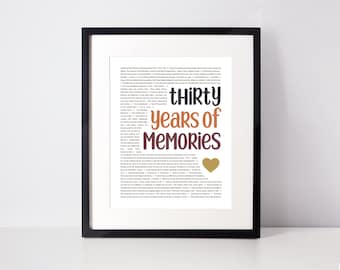 30 years of Memories with you; 30th Gift for Husband; Brother; Son; Dad; Personalized Birthday Gift for him; 30th Birthday Gifts; THIRTY