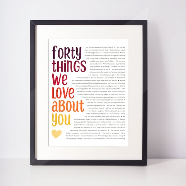 40 Reasons We Love You - Etsy