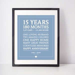 Regalo 15 Aniversario; Aniversario personalizado; Regalo de aniversario personalizado; Regalo para el esposo; Regalo para la esposa; Impresión Digital; 15 años