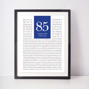 85 GRÜNDE Wir lieben dich; 85 Gründe ich liebe dich; 85 Gründe; Personalisiertes Geburtstagsgeschenk; Geschenk für Papa; Geschenk für Mama; Digitaldruck;