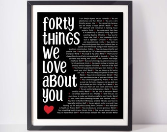 40 THINGS We Love About You; 40th Birthday; Husband's 40th Birthday; Friend's 40th Birthday; Dad's 40th Birthday; 40th birthday gift for him