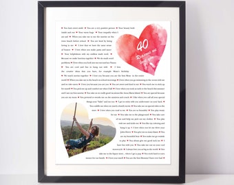 40 REASONS We Love You; Reasons I love you; Gift for girlfriend, Personalized Birthday Gift; Gift for Sister; Gift for Mom; Gift for Aunt