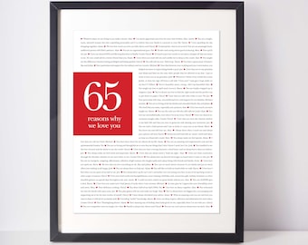 65 Things we Love about You; Personalized 65th Birthday Gift; Dad's 65th Birthday; Mom's 65th Birthday; Husband's 65th Birthday; 65 Reasons