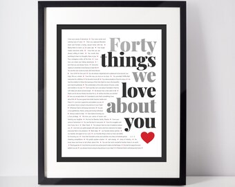 40 REASONS We Love You; Personalized Birthday Gift; Gift for Dad; Gift for Mom; Gift for Husband; Digital Print; 40th Birthday; Digital