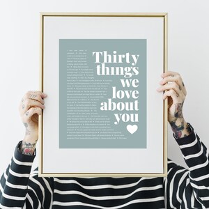 30 Things we love about you; 30 REASONS We Love You; Personalized 30th Birthday Gift For Him/Her, Wife/Husband, Partner; Digital File