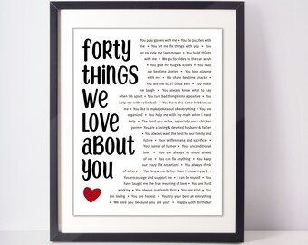 40 REASONS We Love You; Personalized Birthday Gift; Gift for Dad; Gift for Mom; Gift for Husband; Digital Print; 40th Birthday; Forty Bday