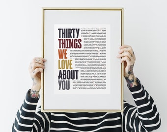 30 RAZONES por las que te amamos; Regalo de 30 años para esposo; 30 razones; Regalo de cumpleaños personalizado; Regalo de 30 años para él; Regalos de 30 años