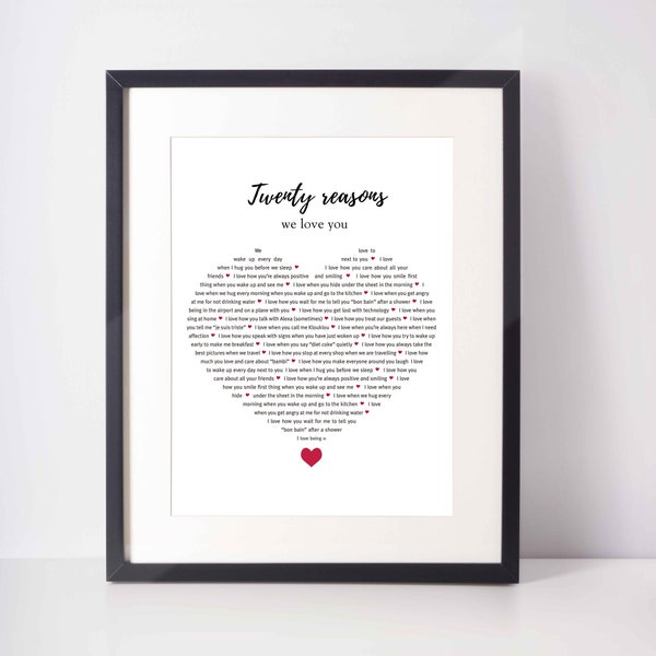 20 REASONS We Love You; Personalized Birthday Gift; Gift for Sister; Gift for Daughter; 20th Wedding Anniversary; Birthday gifts for woman