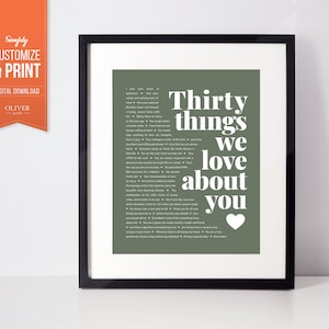 Regalo personalizzato per il 30° compleanno per donne o uomini che compiono 30 anni; Motivi per cui ti amiamo; Regalo personalizzato unico per la festa del papà o l'anniversario.