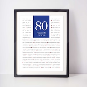 80 GRÜNDE Wir lieben dich; 80 Gründe ich liebe dich; 80 Gründe; Personalisiertes Geburtstagsgeschenk; Geschenk für Papa; Geschenk für Mama; Digitaldruck;