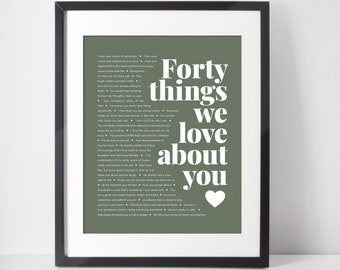 40 REASONS We Love You; Personalized Birthday Gift; Gift for Dad; Gift for Man; Gift for Husband; Digital Print; 40th Birthday; Forty Bday