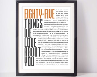85 THINGS We Love About You; 85th Birthday; Gift for Uncle; Gift for Papa; Grandpa's 85th Birthday; Father's 85th Birthday