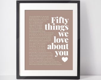 50 REASONS We Love You; 50th Gift for husband; 50 Reasons; Personalized Birthday Gift; 50th Birthday Gift for him; 50th Birthday Gifts