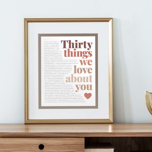 30 THINGS We Love About You; 30th Birthday; Husband's 30th Birthday; 30th Birthday gift for woman; Boyfriend's 30th Birthday; Gift for him