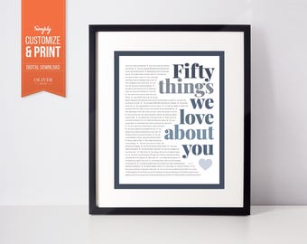 50 REASONS We Love You; 50th Gift for husband; 50 Reasons; Personalized Birthday Gift; 50th Birthday Gift for him; 50th Birthday Gifts