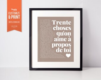30 DINGE, die wir an dir lieben; 30.Geburtstag; 30.Geburtstag des Mannes; 30. Geburtstagsgeschenk für Frau; 30. Geburtstag des Freundes; Geschenk für Ihn