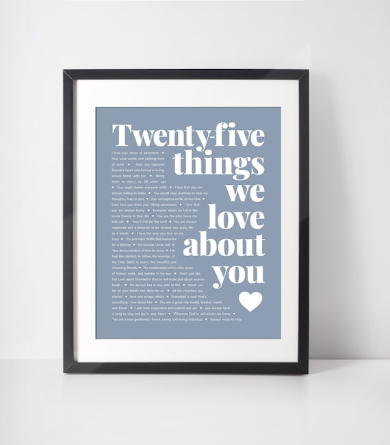 25 THINGS We Love About You; 25th Birthday; Husband's 25th Birthday; Custom Birthday Print; Boyfriend's 25th Birthday; Gift for him; Digital