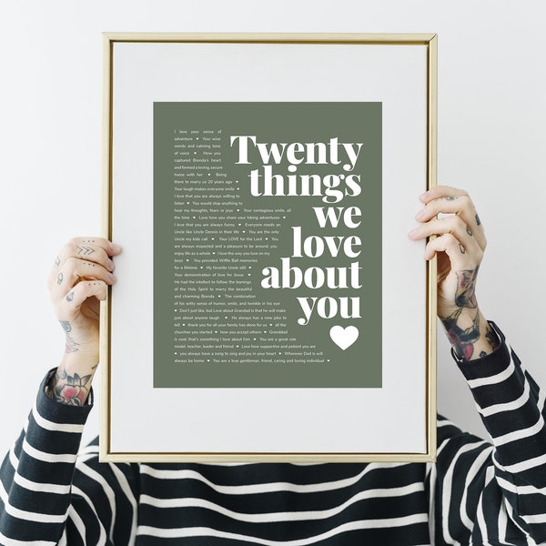 20 Things We Love About You Custom Digital Poster. Print yourself, birthday or Anniversary gift for boyfriend, friend, brother, son. 24 hrs.