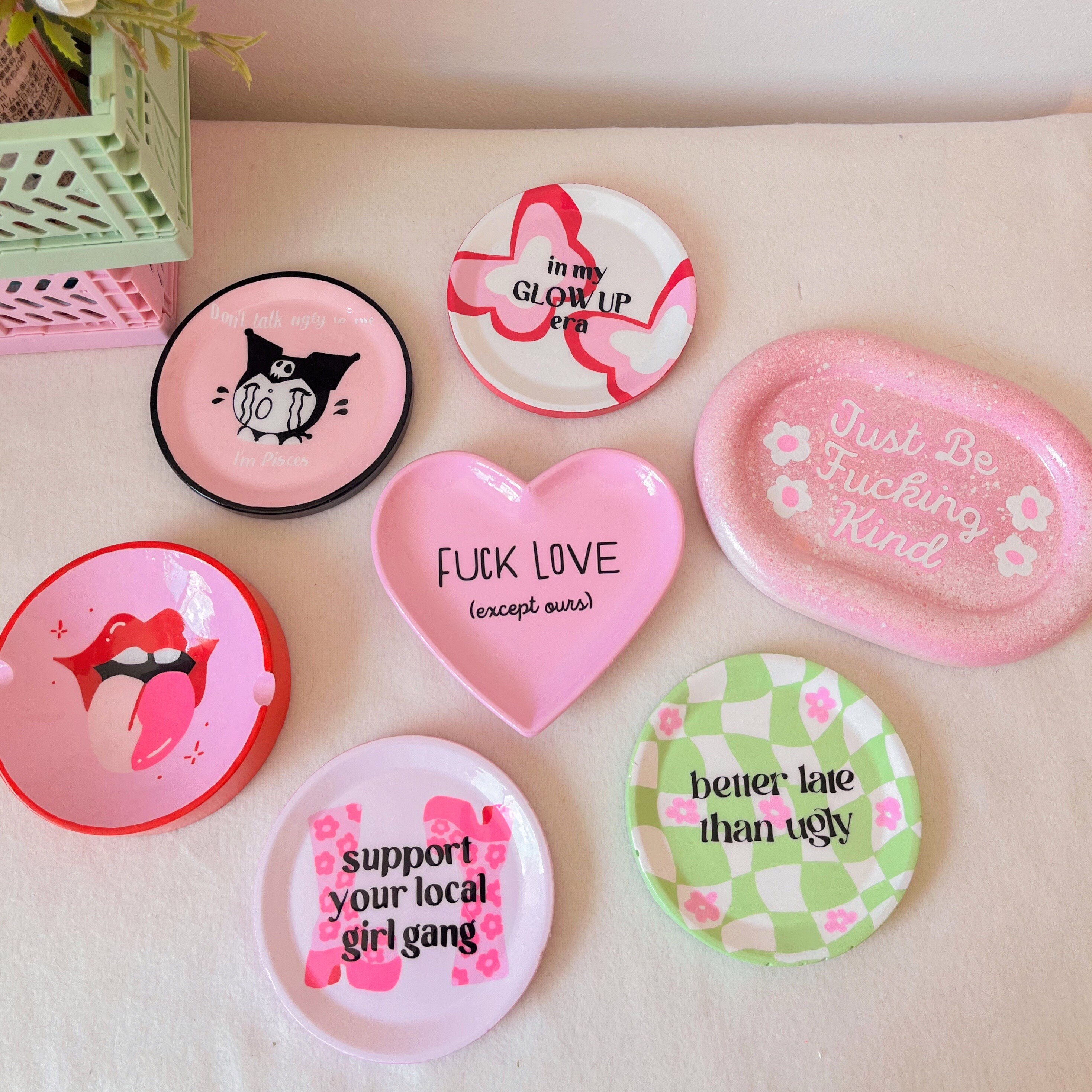 handmade and hand painted decorative plates / funky style / decorative tableware / trinket dishes / pinterest quotes / decorative trays.