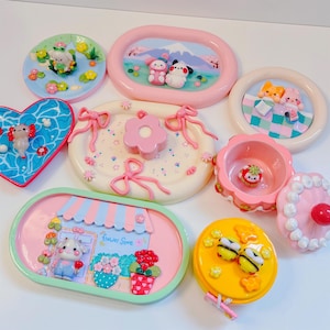 Handmade trinket dishes/ kawaii dishes miniature/ cute kawaii decoration/ jewelry trays/ japanese decoration/ home decor/ polymer clay/