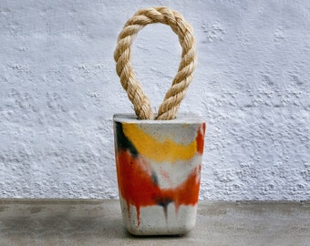 Concrete cast 3.8 kg  door stop with natural rope