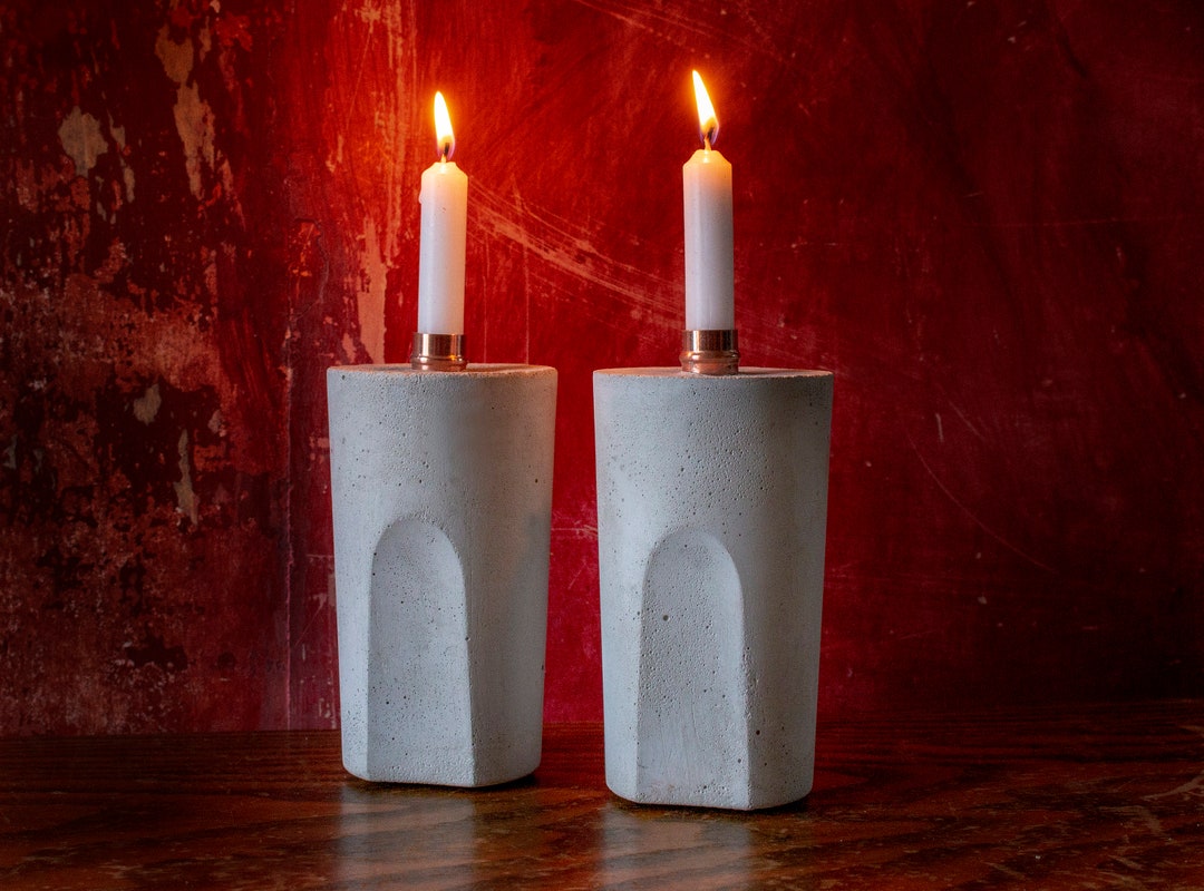 Set of Two Grey Mini Candle Holders With Cooper Insert Holder Etsy