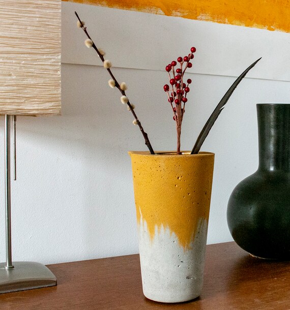 Sand Grey Colour Concrete Cast Flower Vase With Glass Insert Etsy