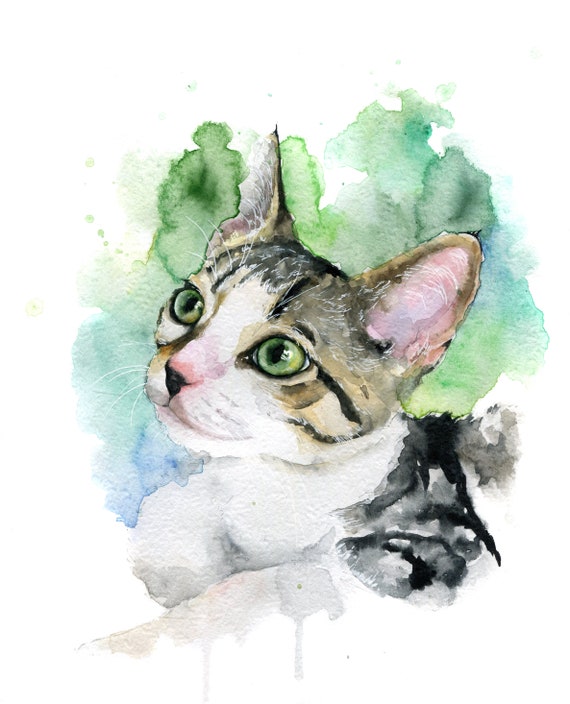 Pet portrait watercolor custom pet portrait from photo pet memorial art cat memorial gift Watercolor Custom Cat Portrait from Photo