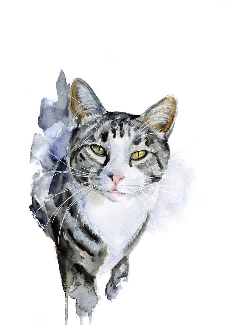 Pet portrait watercolor custom pet portrait from photo pet memorial art cat memorial gift Watercolor Custom Cat Portrait from Photo