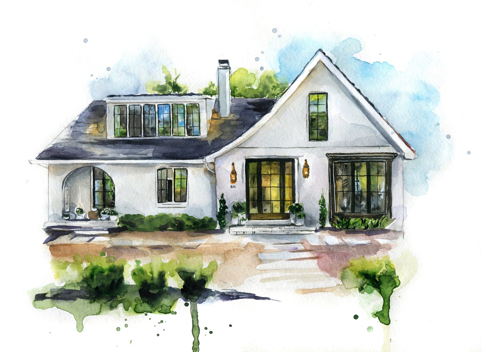 Watercolor House Painting Custom Home Portrait Realtor Etsy