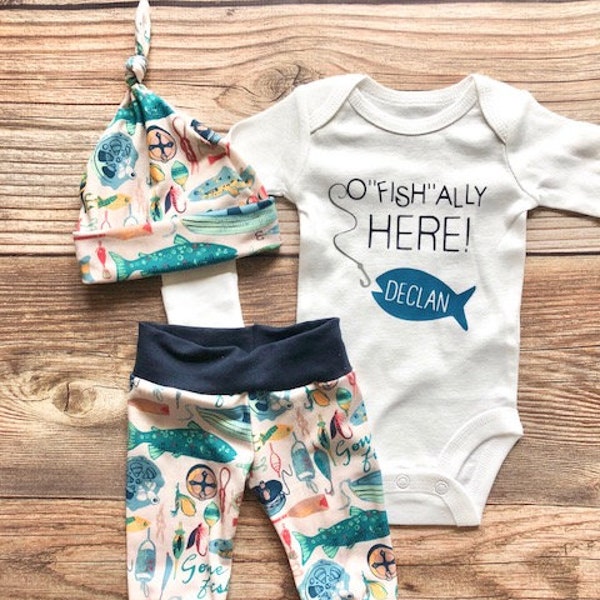 Ofishally Here Newborn outfit, Fishing, Hunting, Baby Fishing Outfit, Coming Home Outfit, Going Home Outfit, Baby fisherman