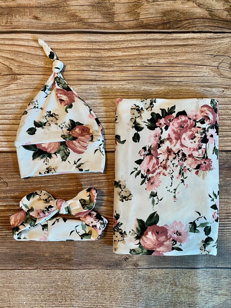 The Madeline Floral Swaddle Set Floral Swaddle and Hat Etsy