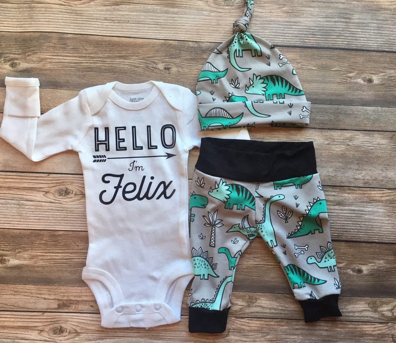Hello I'm Baby Dinosaur Coming Home Outfit Newborn Boy Etsy